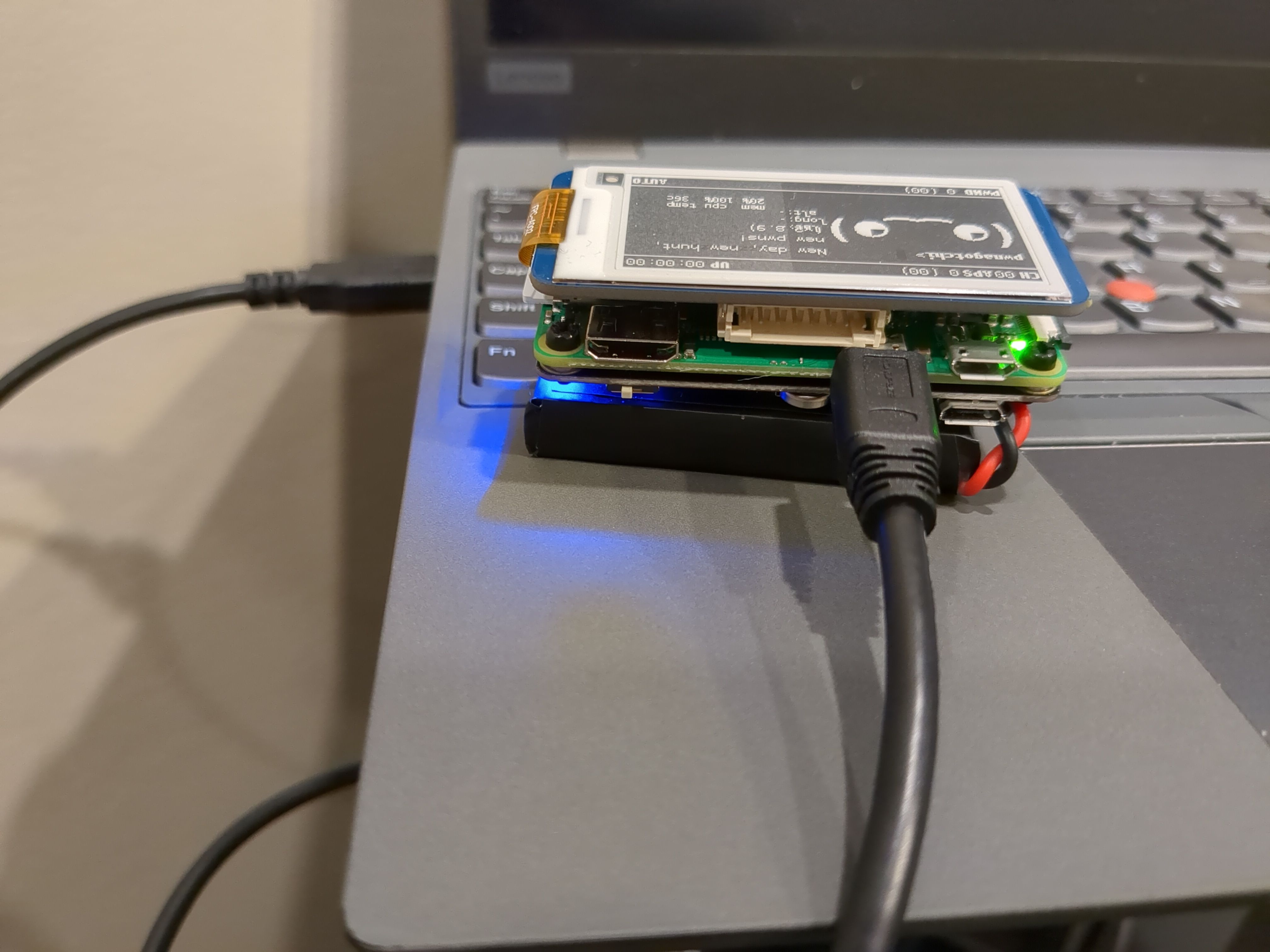 Showing USB data port connection to laptop