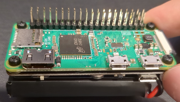 Showing the Pi0 and PiSugar screwed together